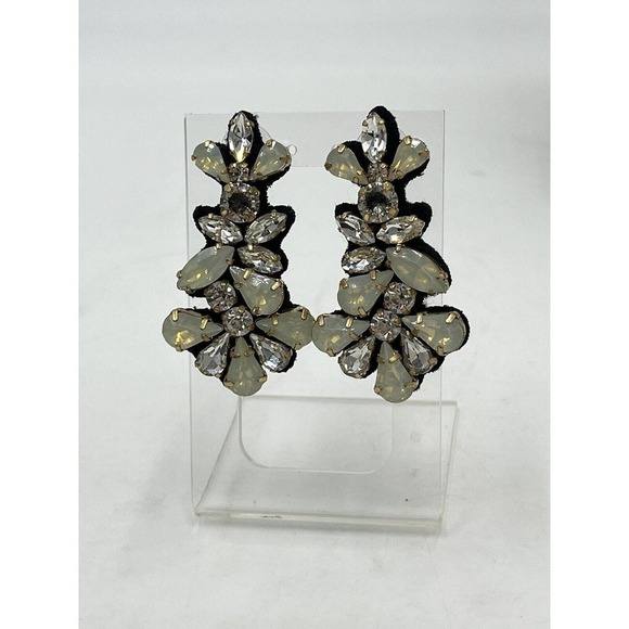 J. Crew Crystal Clear‎ Opal Color Cluster Black Fabric-Backed Statement Earrings - Picture 5 of 16